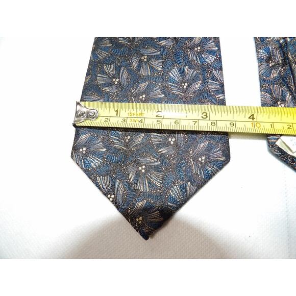 Pierre Cardin Mens Neck Tie Silk Blue Floral Abstract Art Deco Print USA - Picture 6 of 9